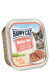 Happy Cat Aliment Humide Chat Minkas Duo Poultry & Salmon Pâté 100g