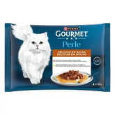PURINA® GOURMET® PERLE ALIMENT HUMIDE CHAT Délices à la sauce avec poulet et bœuf 4x85G