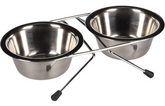 Flamingo Gamelle pour la nourriture et l'eau Duo dinner support Arjun Argent 380 ML