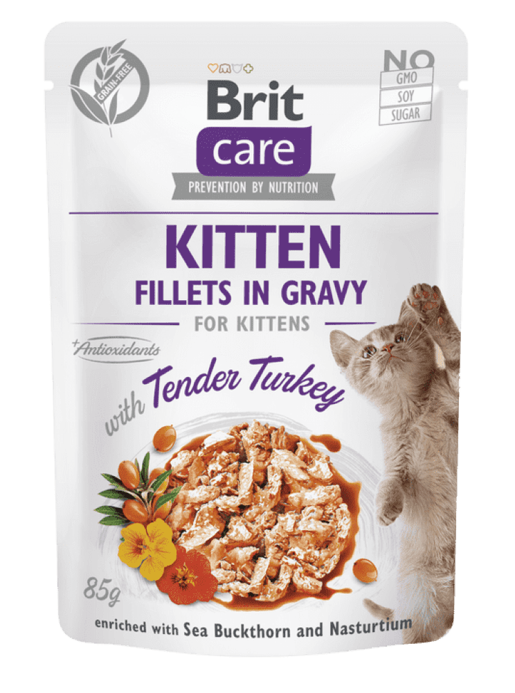 Brit Care Cat Kitten. Fillets in Gravy with Tender Turkey 85 G