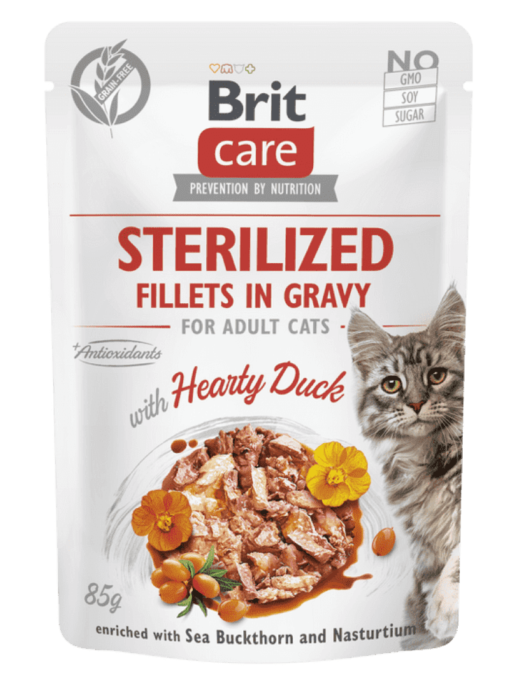 Brit Care Cat Sterilized. Fillets in Gravy with Hearty Duck 85