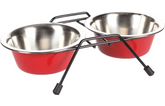 Gamelle pour la nourriture et l'eau Duo dinner support Arjun Rouge & Argent & Noir 220 ML