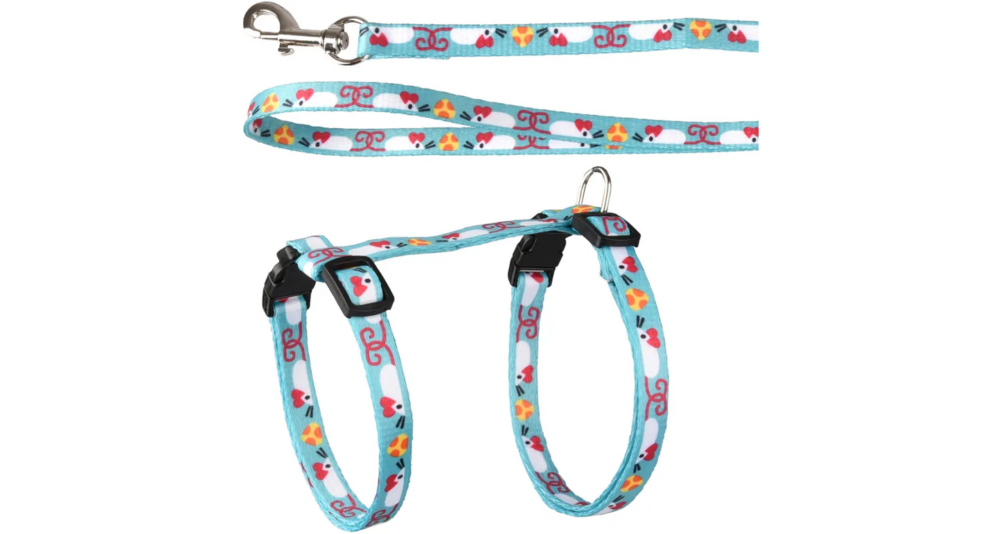 HARNESS WITH LEASH ARWEN BLUE & WHITE & RED & YELLOW & ORANGE & BLACK