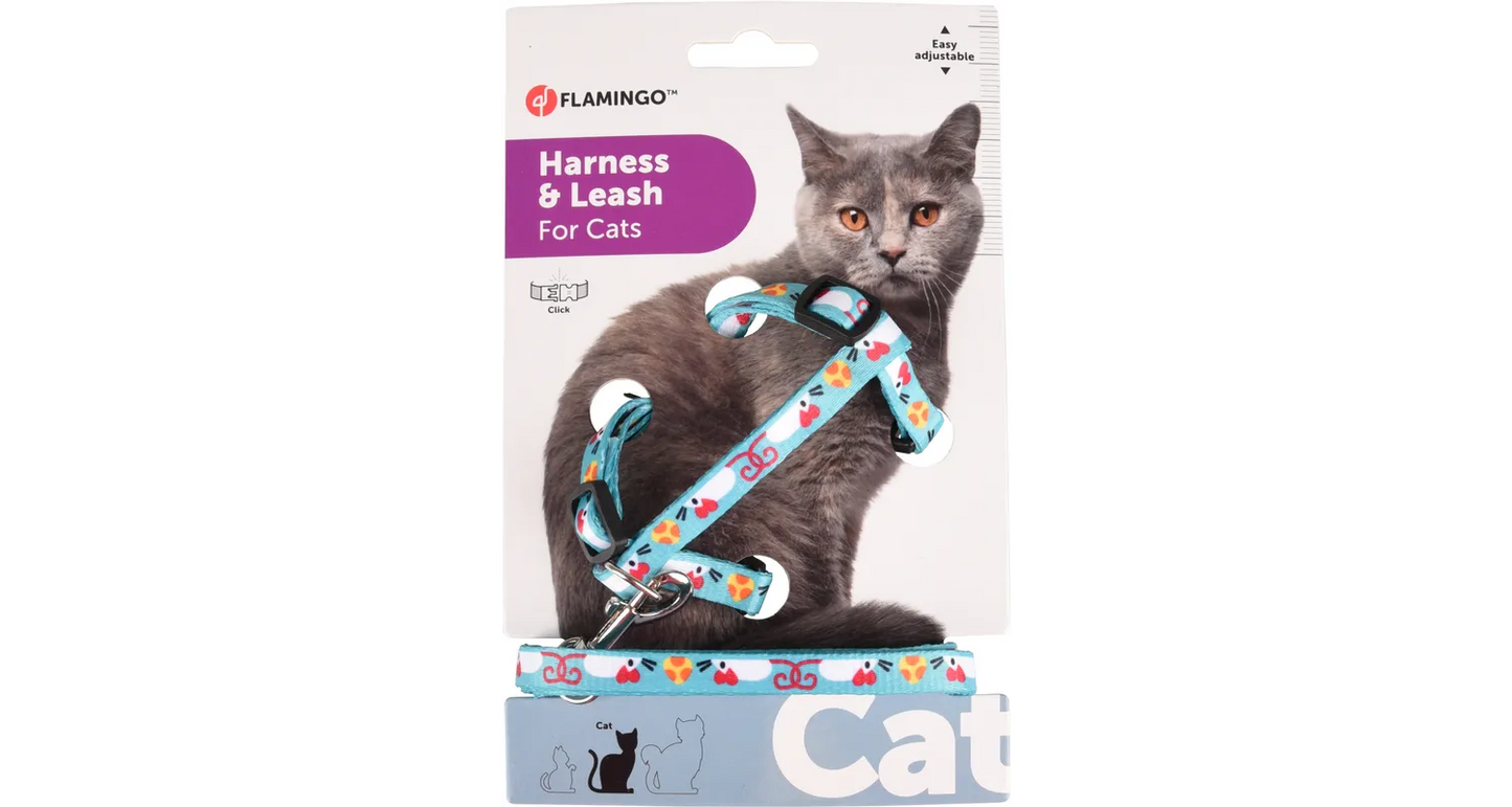 HARNESS WITH LEASH ARWEN BLUE & WHITE & RED & YELLOW & ORANGE & BLACK