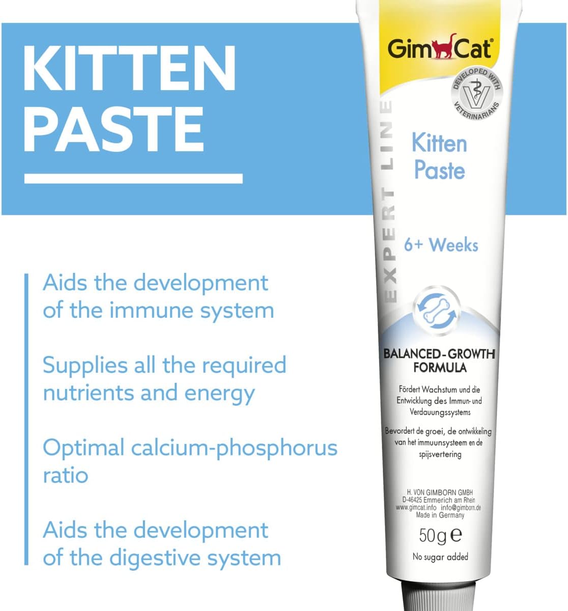 Gimcat Kitten Paste Supplément pour Chat - pâte multivitaminée pour chatons avec calcium 50g