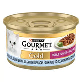 GOURMET Gold Aliment Humide Chat Double Délice avec du poisson de mer à la sauce aux épinards 85 G