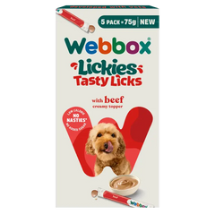 Webbox Lickies Tasty Licks Beef Creamy Dog Treats (5x15G) 75g
