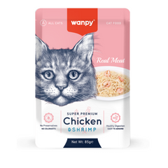 Wanpy Aliment Humide Chat Filet en gelée - Poulet et crevettes 85 g