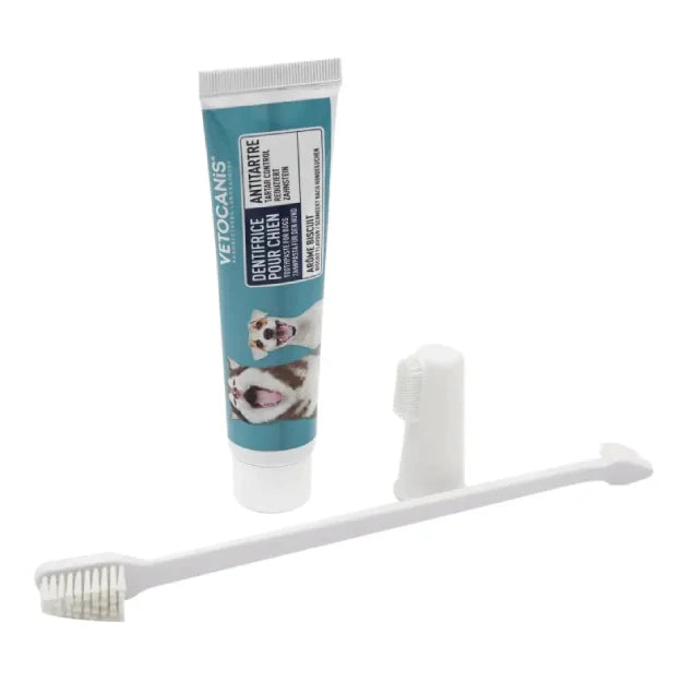Kit Dentaire Triple Action pour Chien. Brosse à dent et Dentifrice