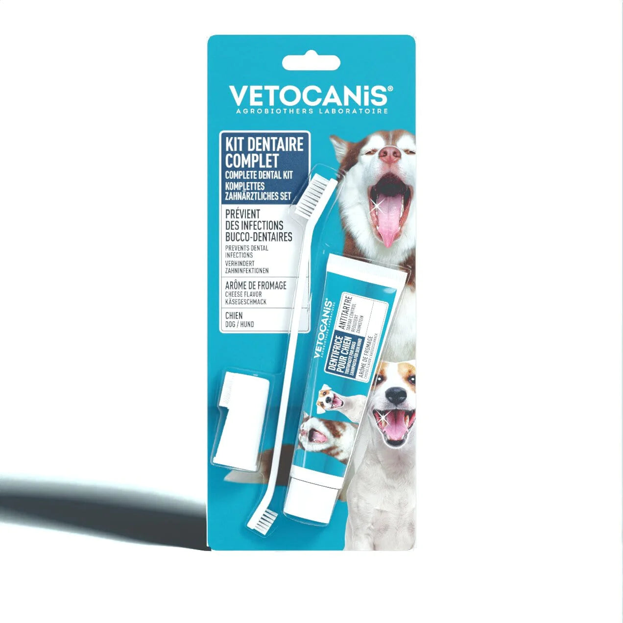 Kit Dentaire Triple Action pour Chien. Brosse à dent et Dentifrice