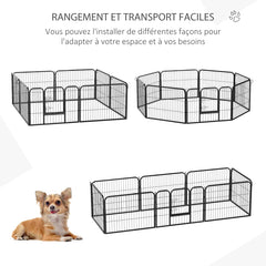 Parc enclos pour chiens modulable – 8 panneaux 60×80 cm