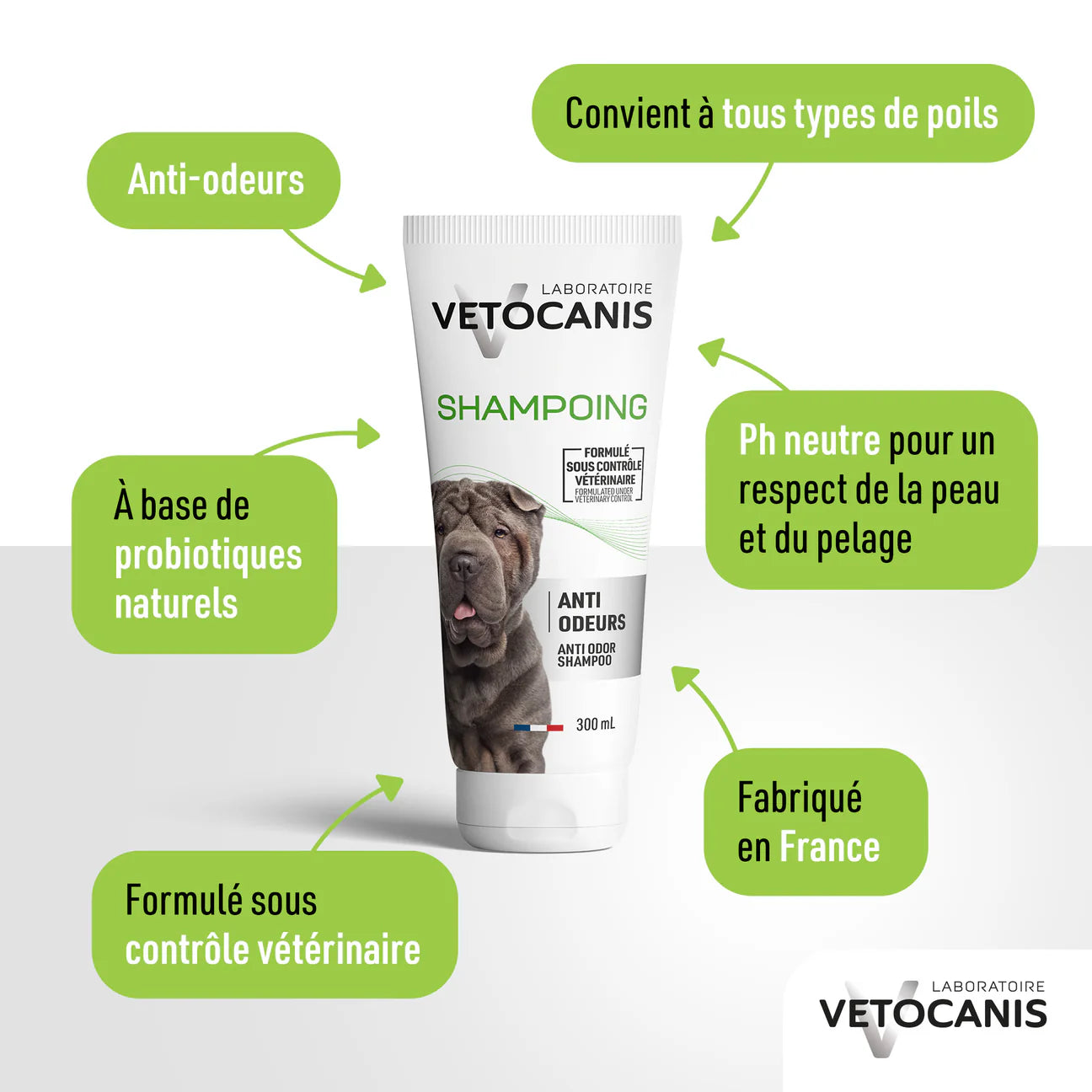 Shampoing Professionnel Anti-Odeurs pour Chien. 300ml
