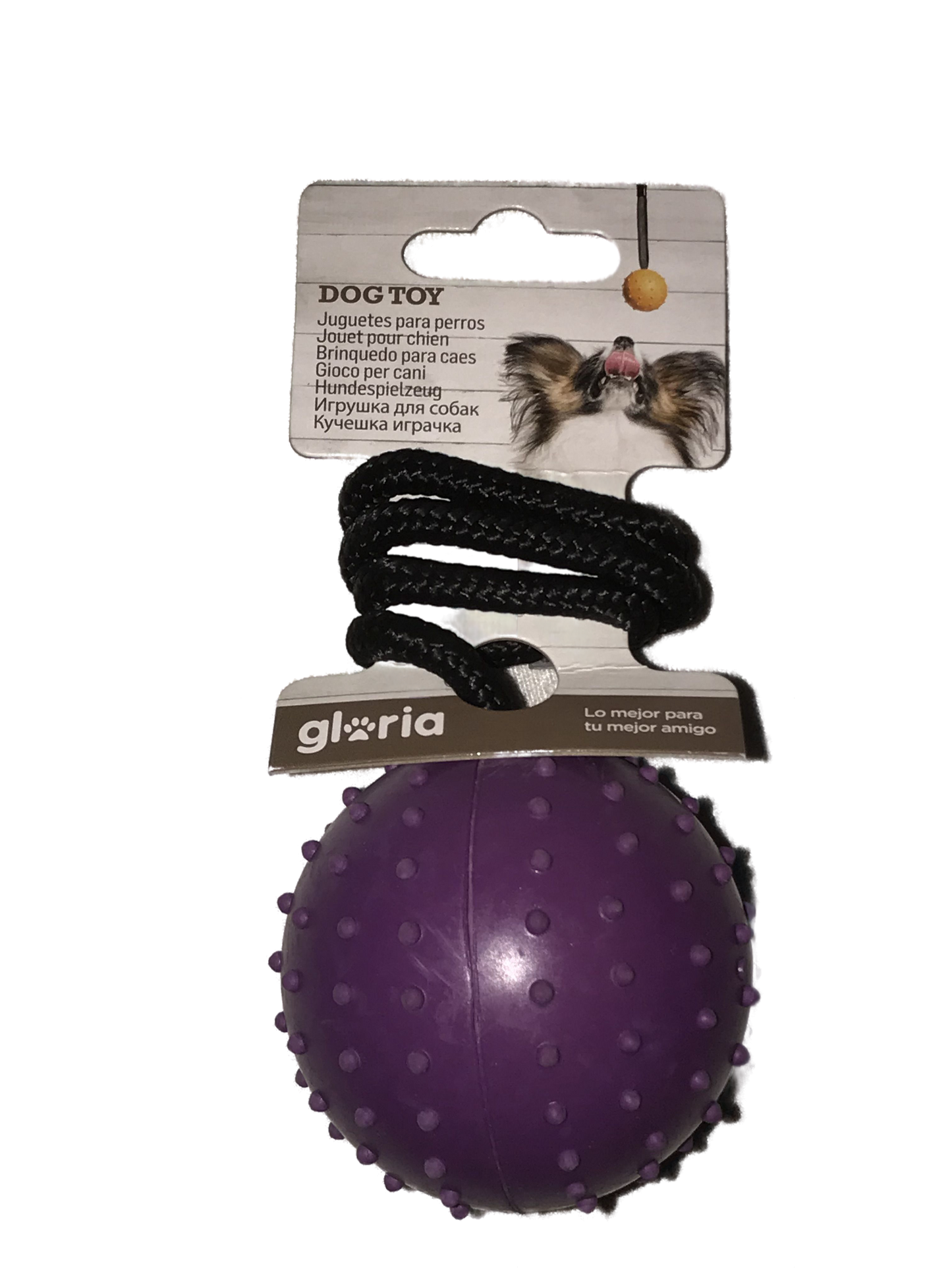 Jouet pour Chien Balle caoutchouc avec corde Mauve Gloria DIAM 6 (30cm)