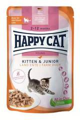 Happy Cat Meat in Sauce Aliment Humide Chat - Kitten & Junior Farm Duck 85g