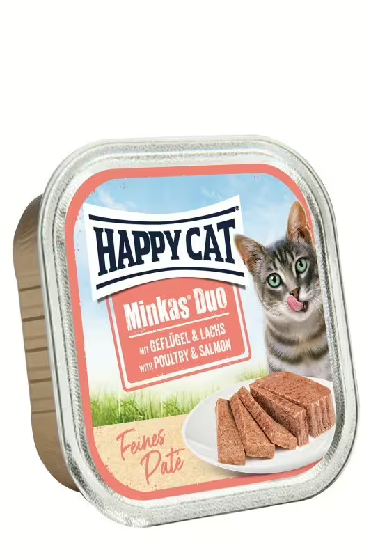 Happy Cat Aliment Humide Chat Minkas Duo Poultry & Salmon Pâté 100g