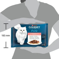 PURINA® GOURMET® Perle ALIMENT HUMIDE CHAT fines tranches de sauce avec bœuf, poulet, lapin et saumon 4x85G