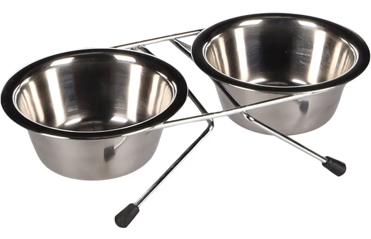 Flamingo Gamelle pour la nourriture et l'eau Duo dinner support Arjun Argent 380 ML