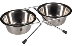 Flamingo Gamelle pour la nourriture et l'eau Duo dinner support Arjun Argent 380 ML