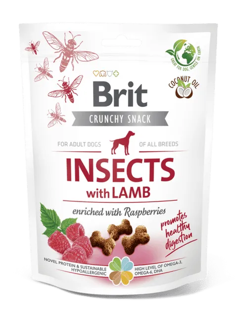 Brit Care Crunchy Cracker Insectes à l’agneau enrichi aux framboises 200g