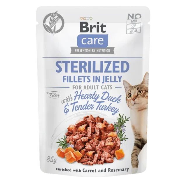 Brit Care Cat Aliment Humide Chat Sterilized. Fillets in Jelly w Hearty Duck&Tender Turkey 85 g