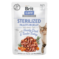 Brit Care Cat Aliment Humide Chat Sterilized. Fillets in Jelly w Hearty Duck&Tender Turkey 85 g