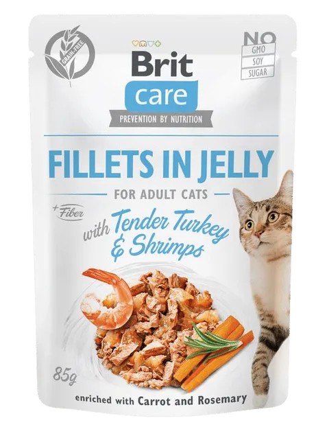 Brit Care Cat Aliment Humide Chat Fillets in Jelly with Tender Turkey & Shrimps 85 g