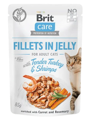 Brit Care Cat Aliment Humide Chat Fillets in Jelly with Tender Turkey & Shrimps 85 g