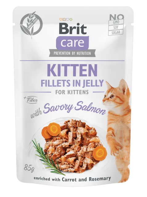 Brit Care Cat Aliment Humide Chat Kitten. Fillets in Jelly with Savory Salmon 85 g