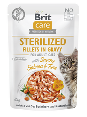 Brit Care Cat Aliment Humide Chat Sterilized. Fillets in Gravy with Savory Salmon&Tuna 85 g