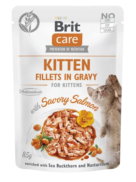 BRIT CARE CAT Aliment Humide Chat Fillets in Gravy with Savory Salmon Kitten 85 g