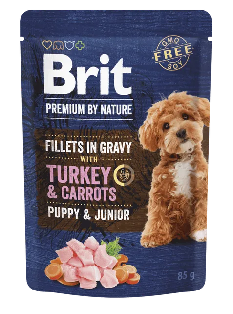 Brit Premium by Nature Dog Puppy &amp; Junior Filets en Sauce à la Dinde et aux Carottes 85 g