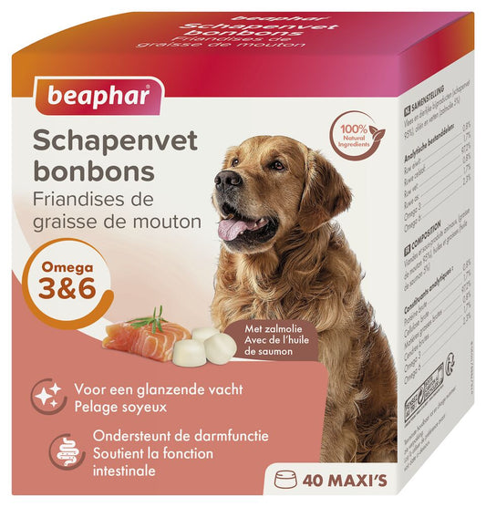 Beaphar Supplément pour Chien Friandises à la graisse de mouton Maxi Saumon 245g