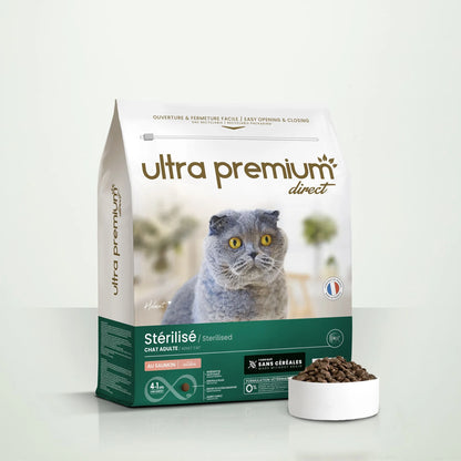 Ultra Premium Direct Aliment Sec pour Chat Saumon - Sans Céréales - Pour Chat Stérilisé 7 Kg