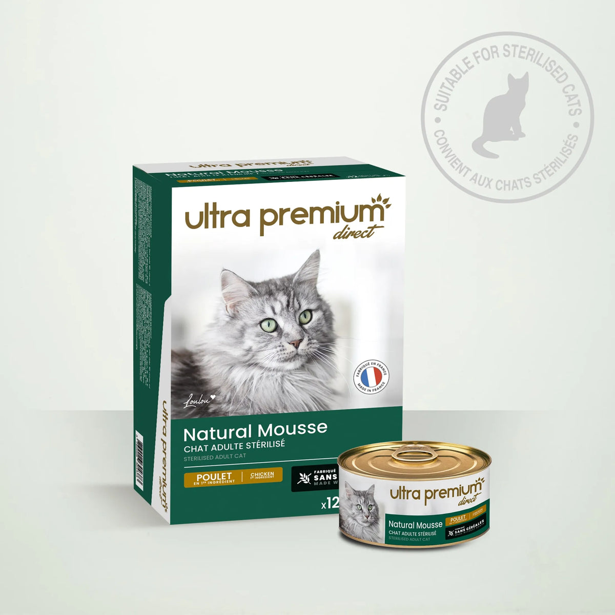 Ultra Premium Direct Boîtes de Mousse pour Chat Stérilisé Sans Céréales – Natural mousse poulet 85 G