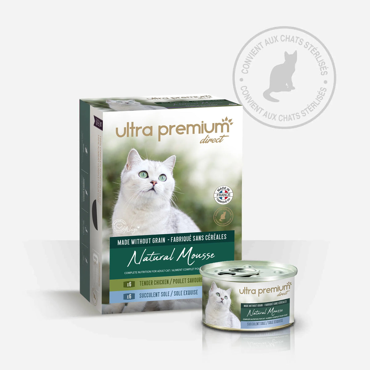 Ultra Premium Direct Boîtes de Mousse pour Chat Sans Céréales 85G – Natural mousse sole / poulet