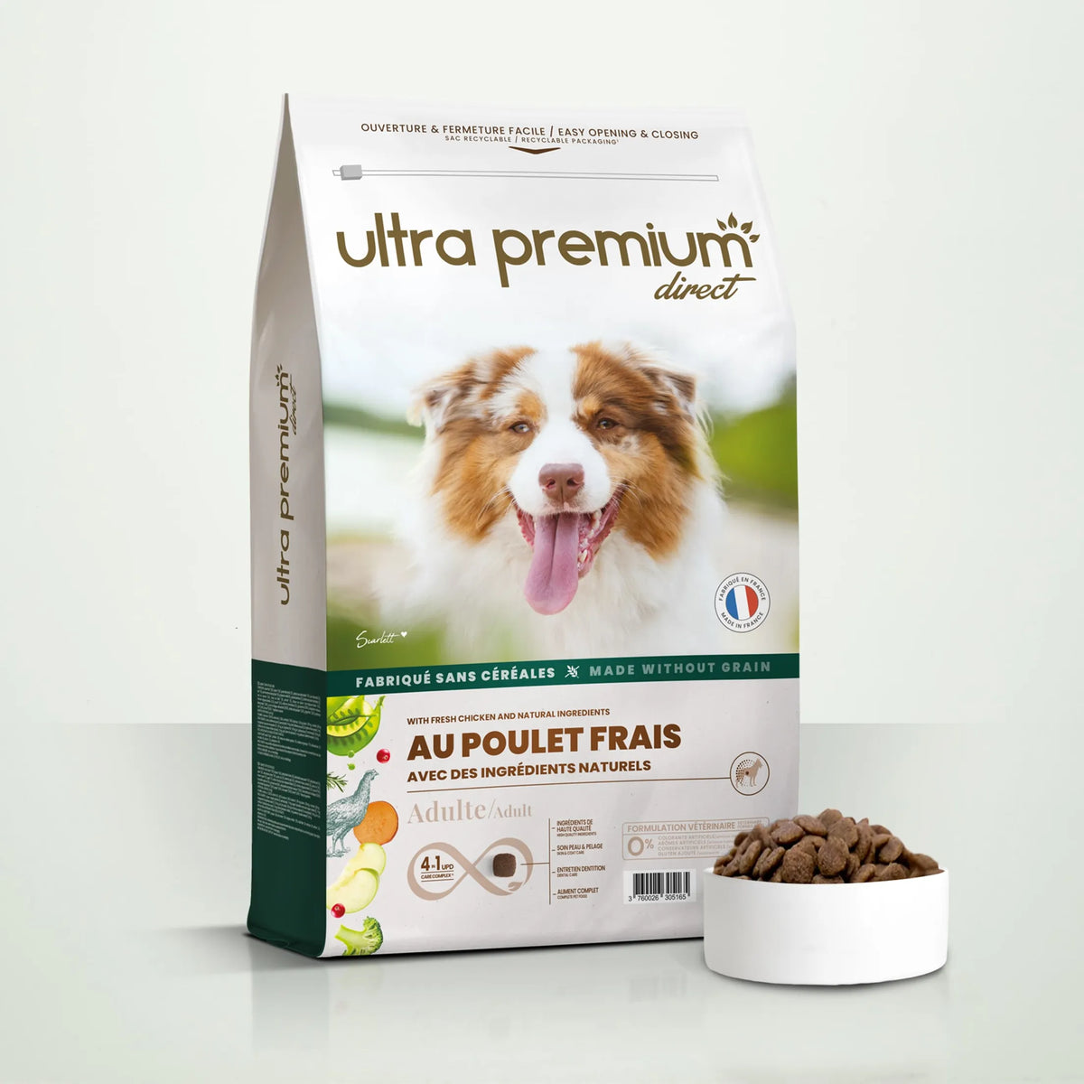 Ultra Premium Direct Aliment Sec Chien adulte toutes tailles Sans Céréales au Poulet frais 12 Kg