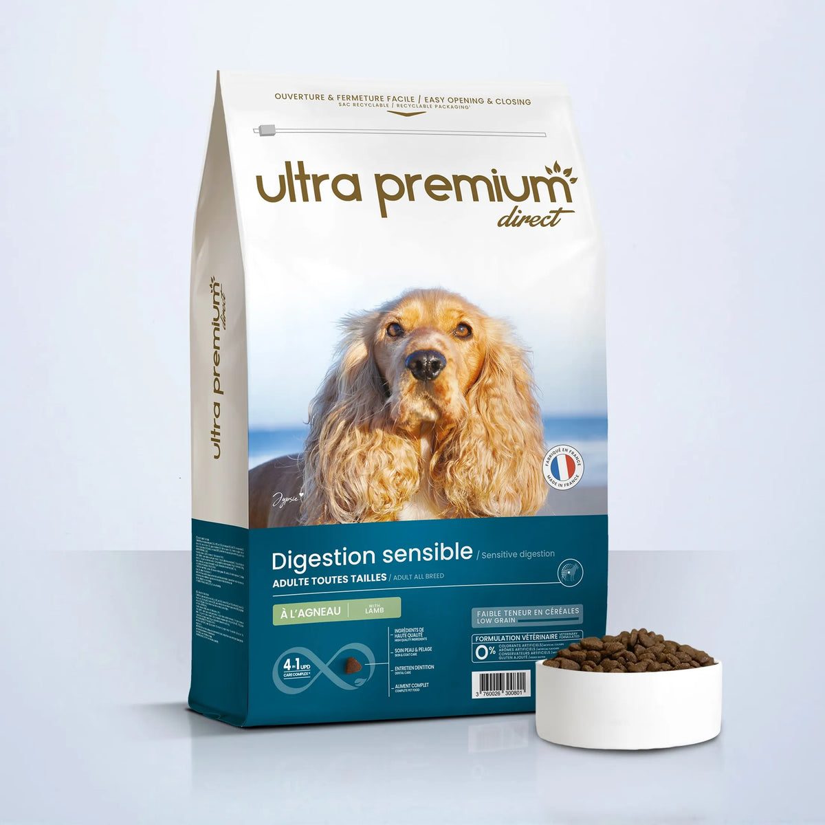Ultra Premium Direct Aliment Sec Chien sensible adulte toutes tailles, agneau et riz