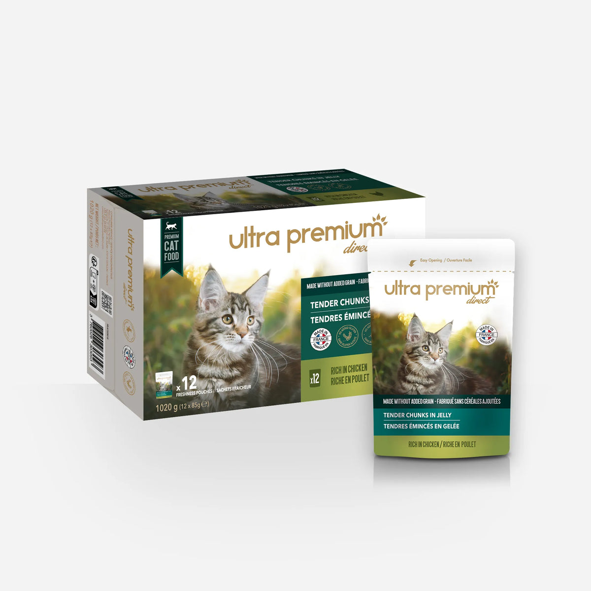 Ultra Premium Direct Sachets Fraîcheur Chaton / Chat adulte Sans Céréales 85G - Tendres émincés en gelée riches en poulet