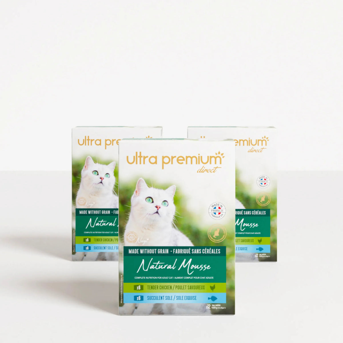 Ultra Premium Direct Boîtes de Mousse pour Chat Sans Céréales 85G – Natural mousse sole / poulet