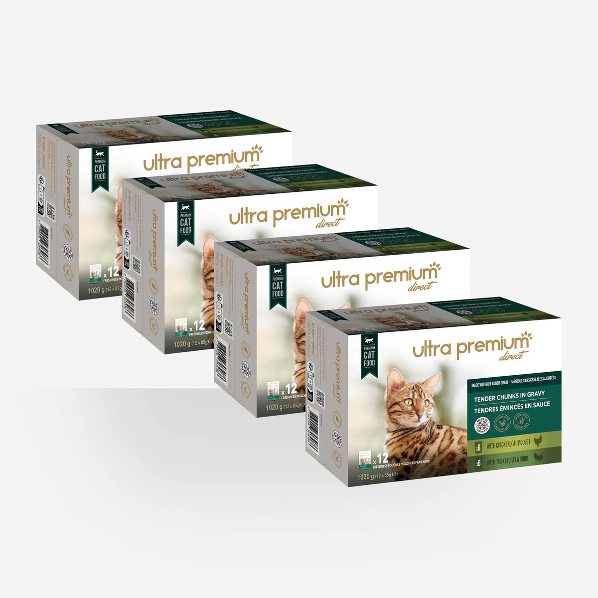 Ultra Premium Direct Sachets Fraîcheur pour Chat Sans Céréales 85G - Tendres Emincés en Sauce Poulet / Dinde