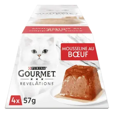 GOURMET® REVELATIONS® au Boeuf Aliment Humide Chat - Les Mousselines nappées de Sauce (4x57g)