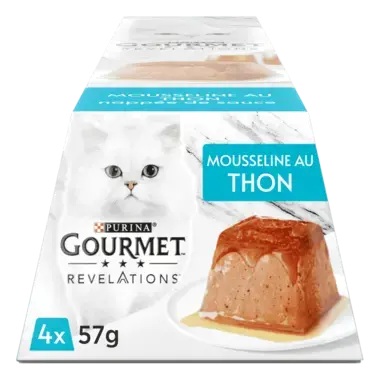 GOURMET® REVELATIONS® au Thon Aliment Humide Chat - Les Mousselines nappées de Sauce (4x57g)
