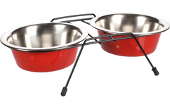 Gamelle pour la nourriture et l'eau Duo dinner support Arjun Rouge & Argent & Noir 800 ML