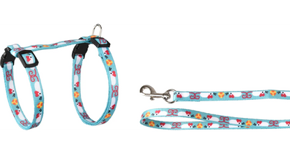 HARNESS WITH LEASH ARWEN BLUE &amp; WHITE &amp; RED &amp; YELLOW &amp; ORANGE &amp; BLACK