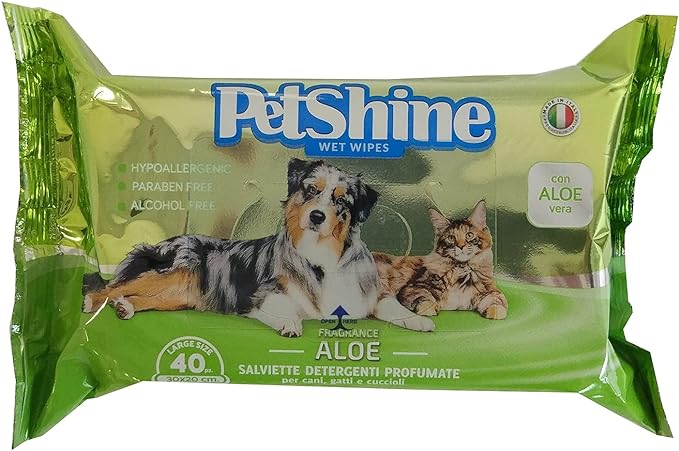 Lingettes Petshine-Aloès en poudre d’aloès- pour Chiens et Chats (40pcs)