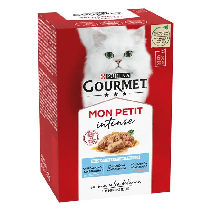 PURINA® GOURMET® MON PETIT ALIMENT HUMIDE CHAT Sélection de poissons (SARDINES, SAUMON, CABILLAUD) 6x50G