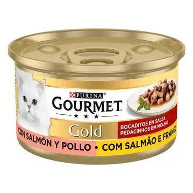 PURINA® GOURMET® GOLD ALIMENT HUMIDE CHAT BOUCHÉES DANS LA SAUCE SAUMON ET POULET 85 G
