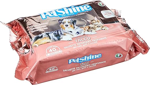 Lingettes Petshine- talc en poudre d’aloès- pour Chiens et Chats (40pcs)