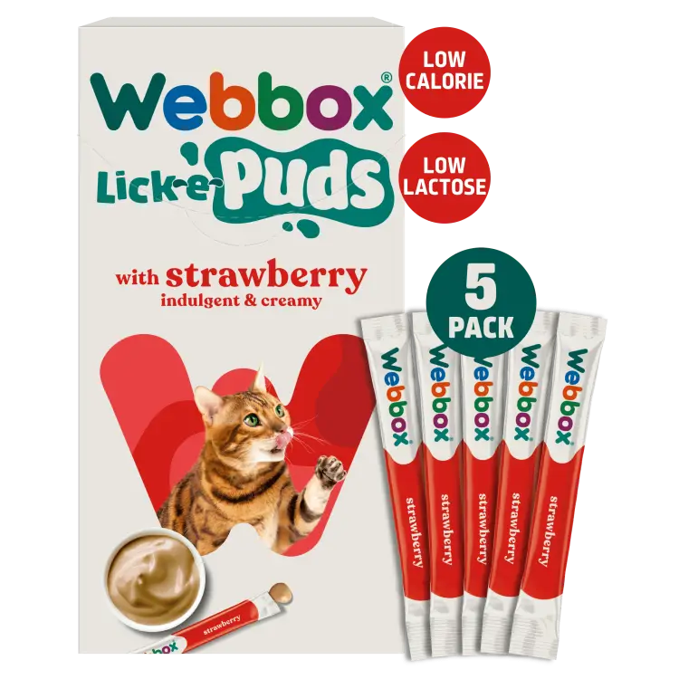 Webbox Lick-e-Puds avec friandises pour chats à la fraise (5x15g)