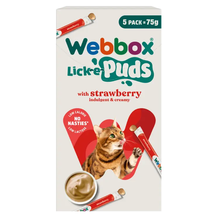 Webbox Lick-e-Puds avec friandises pour chats à la fraise (5x15g)